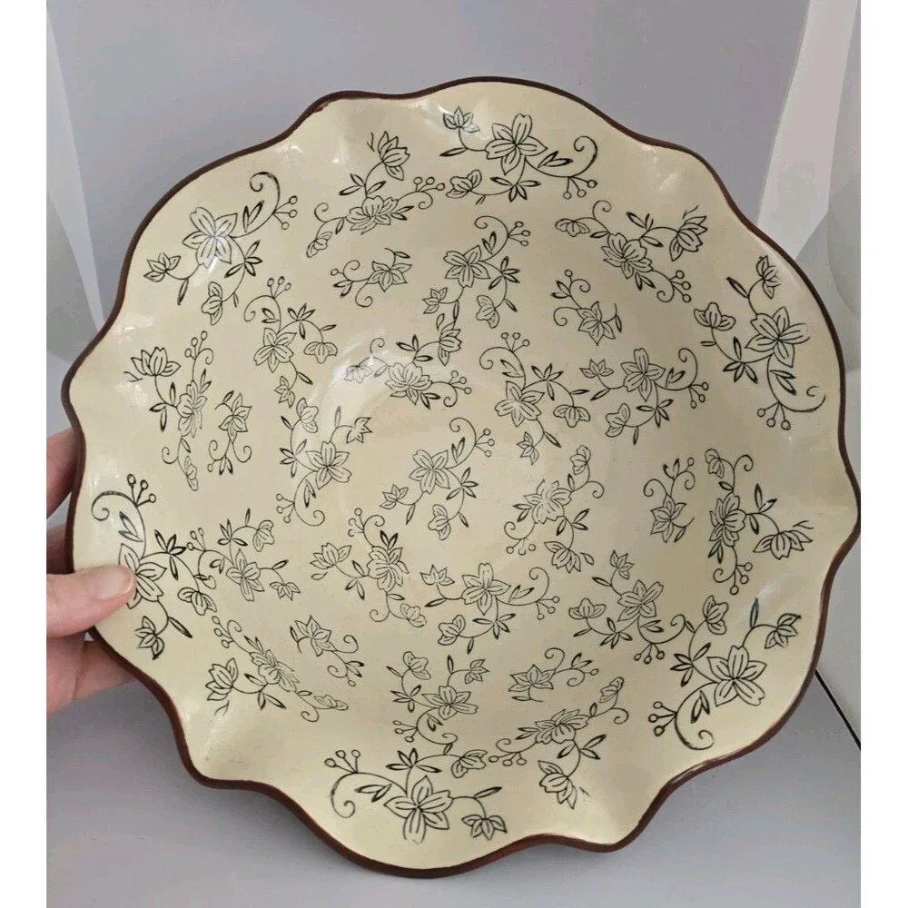 Temp-tations Black Floral Lace by Tara Scalloped Serving Bowl 3.5 QT